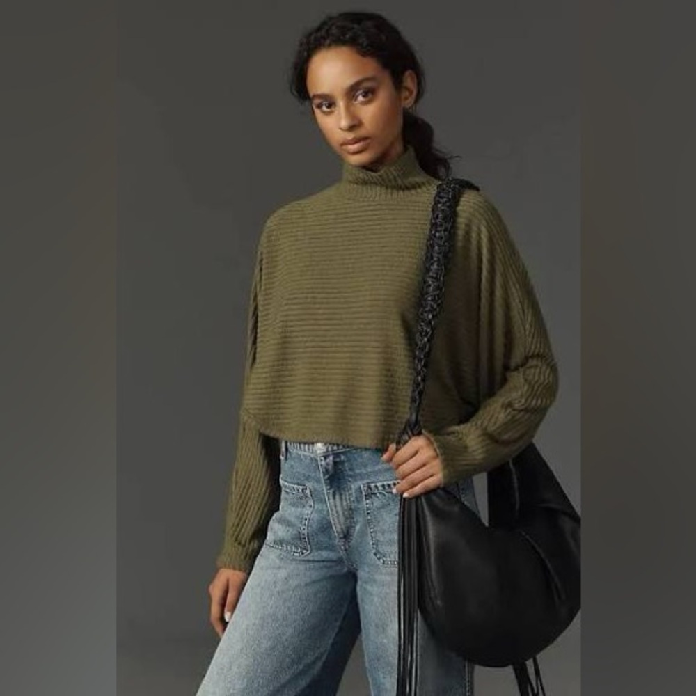 Pilcro Cozy Ribbed Turtleneck Batwing Pullover Sweater - Size M